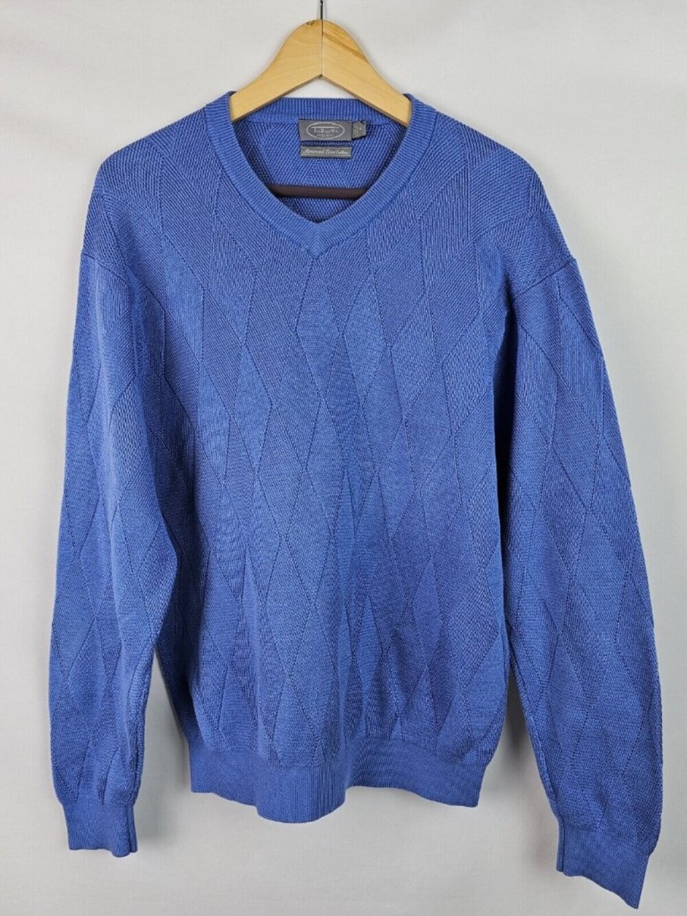 Talbots Mens Sweater Size Medium Blue Argyle Mercerized Pima Cotton Knit Top
